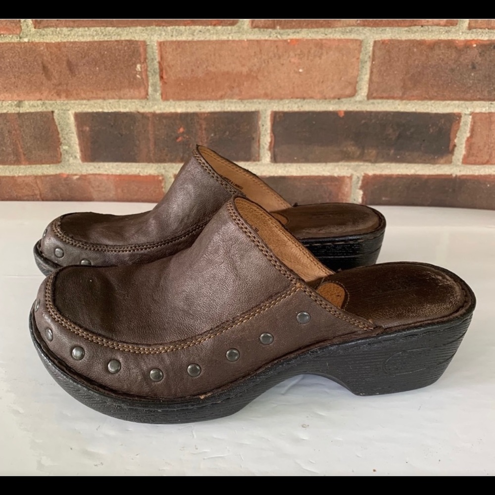 Born leather slip in wedge mules
